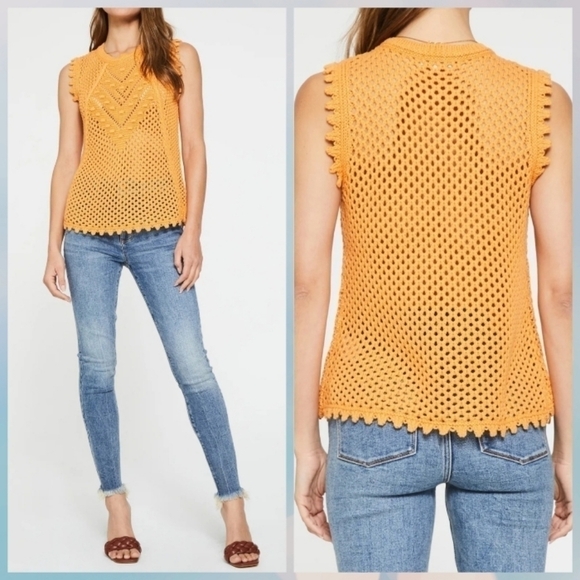 Another Love Trisha Mesh Crochet Sweater Tank in Mango Size XS NWT - Picture 1 of 12